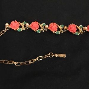 Vintage Choker coral roses pearls ( missing 3)